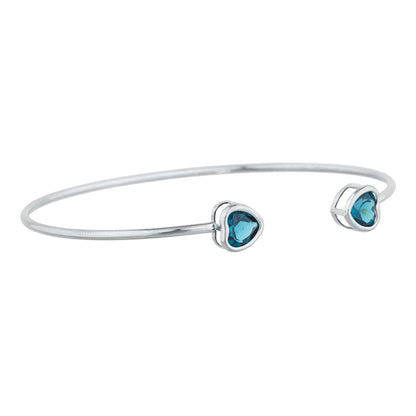 2 Ct London Blue Topaz Heart Bezel Bangle Bracelet .925 Sterling Silver