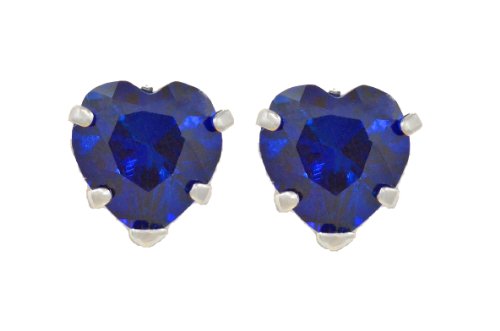 14Kt White Gold Blue Sapphire Heart Stud Earrings