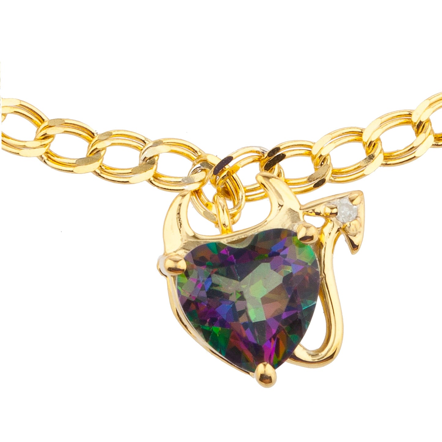 14Kt Yellow Gold Plated Natural Mystic Topaz & Diamond Devil Heart Bracelet