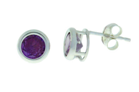 14Kt White Gold Alexandrite Bezel Round Stud Earrings