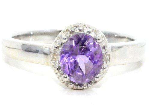 1 Ct Amethyst & Diamond Round Ring .925 Sterling Silver Rhodium Finish