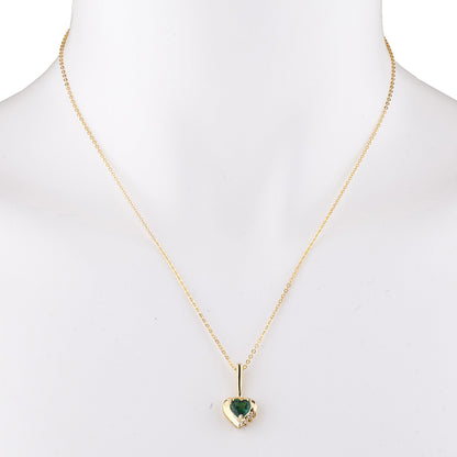 14Kt Gold Emerald & Diamond Heart Design Pendant Necklace