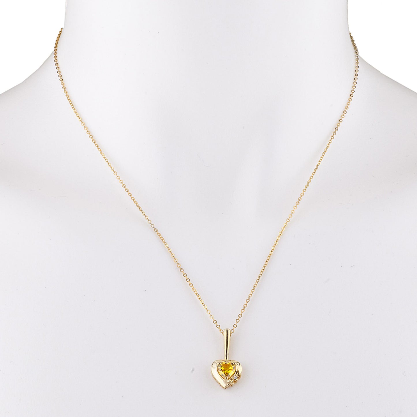 14Kt Gold Yellow Citrine & Diamond Heart Design Pendant Necklace