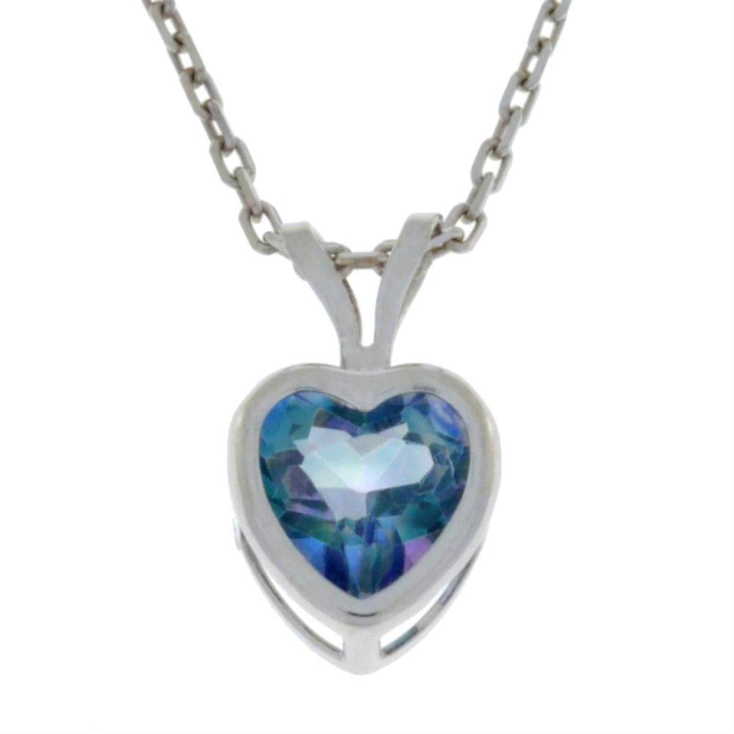 14Kt Gold Natural Blue Mystic Topaz Heart Bezel Pendant Necklace