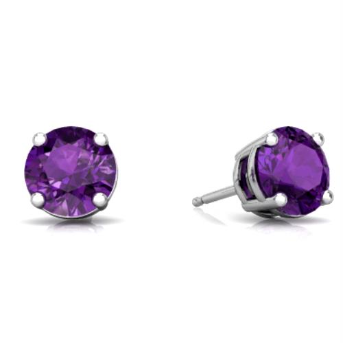 14Kt White Gold Amethyst Round Stud Earrings