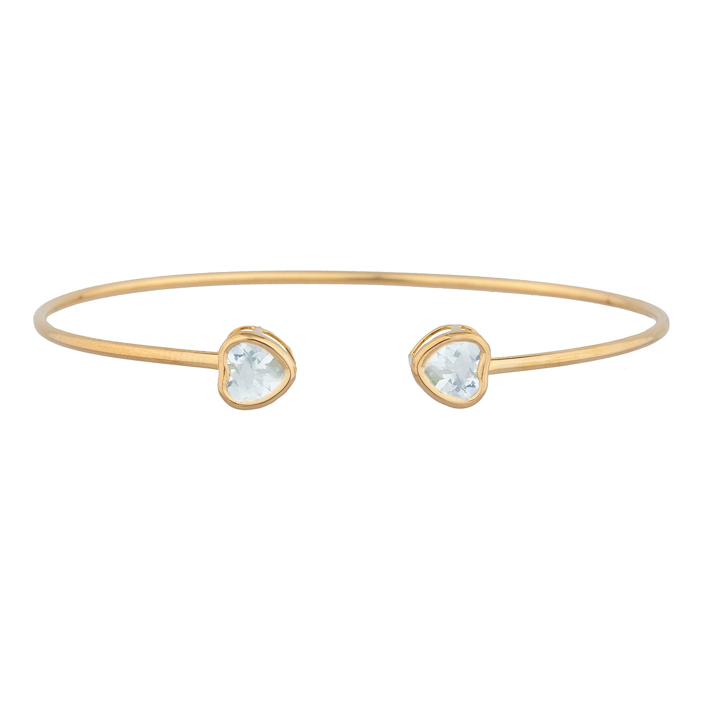 14Kt Gold Genuine Aquamarine Heart Bezel Bangle Bracelet