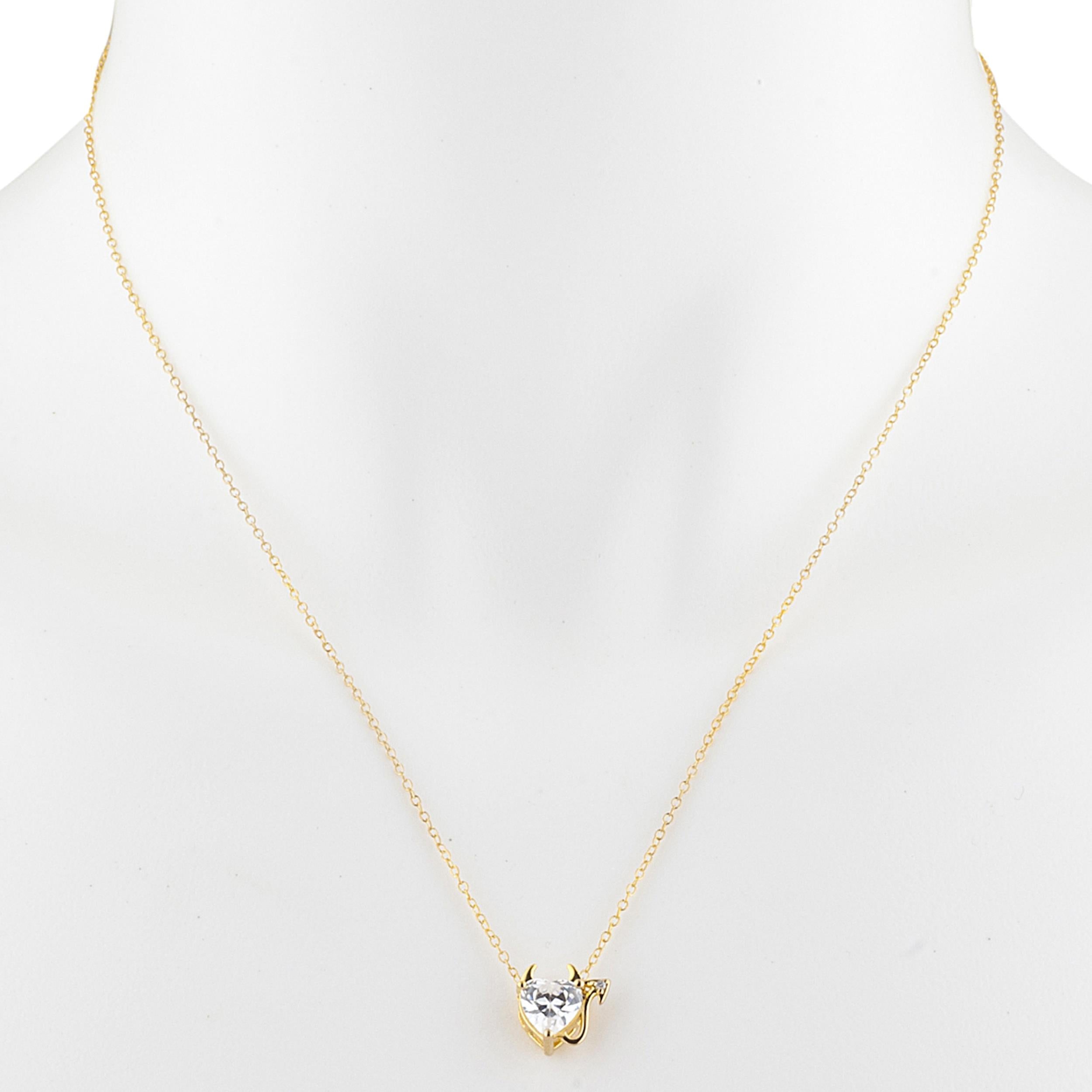14Kt Gold 1.5 Ct Zirconia & Diamond Devil Heart Pendant Necklace