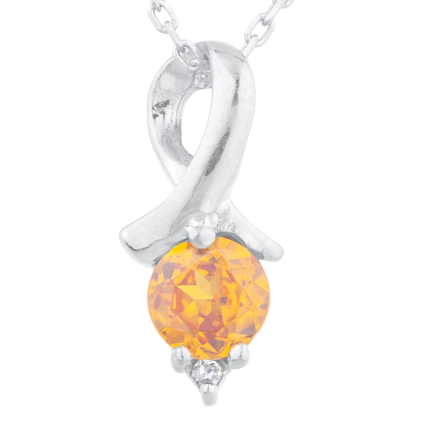 0.50 Ct Orange Citrine & Diamond Round Design Pendant .925 Sterling Silver