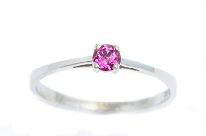 3mm Pink Sapphire Round Ring .925 Sterling Silver Rhodium Finish