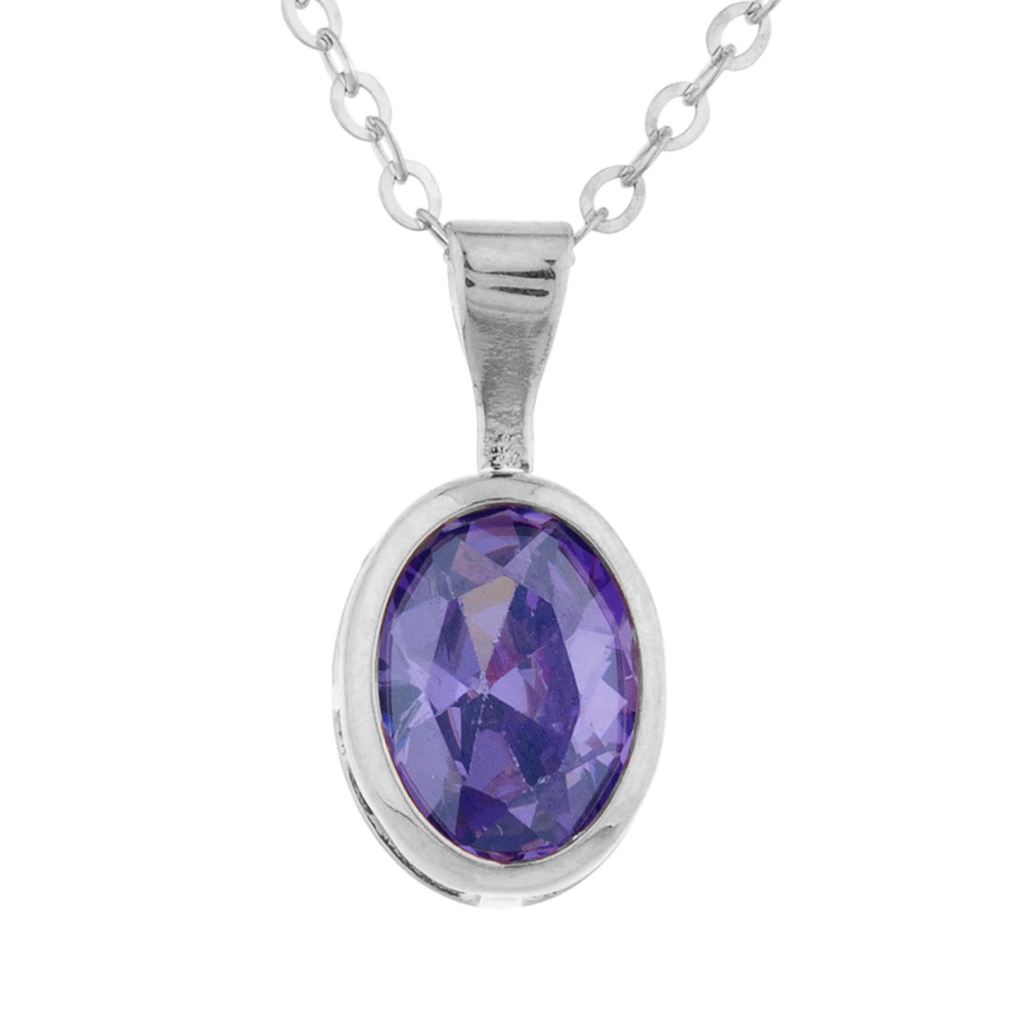 14Kt Gold Amethyst Oval Bezel Pendant Necklace