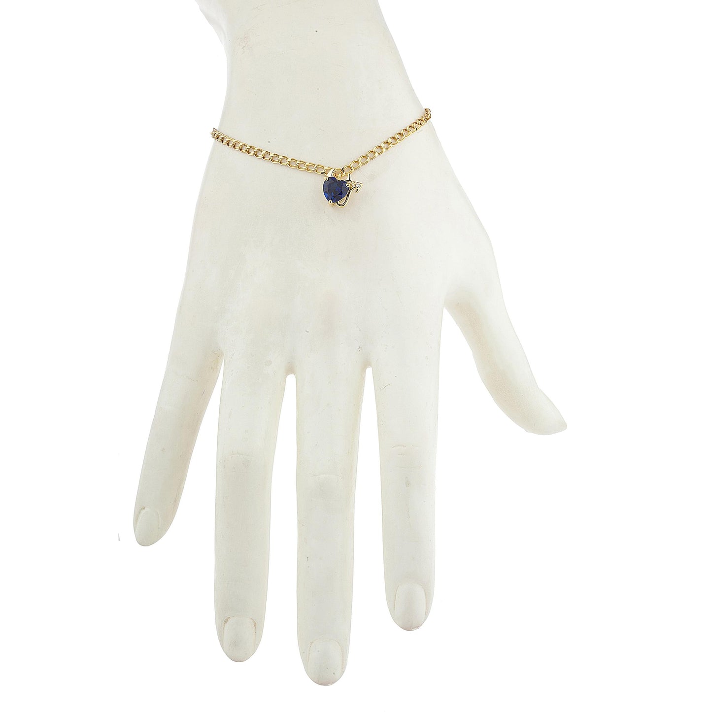 14Kt Yellow Gold Plated Blue Sapphire & Diamond Devil Heart Bracelet