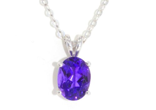 1.5 Carat Amethyst Oval Pendant .925 Sterling Silver Rhodium Finish