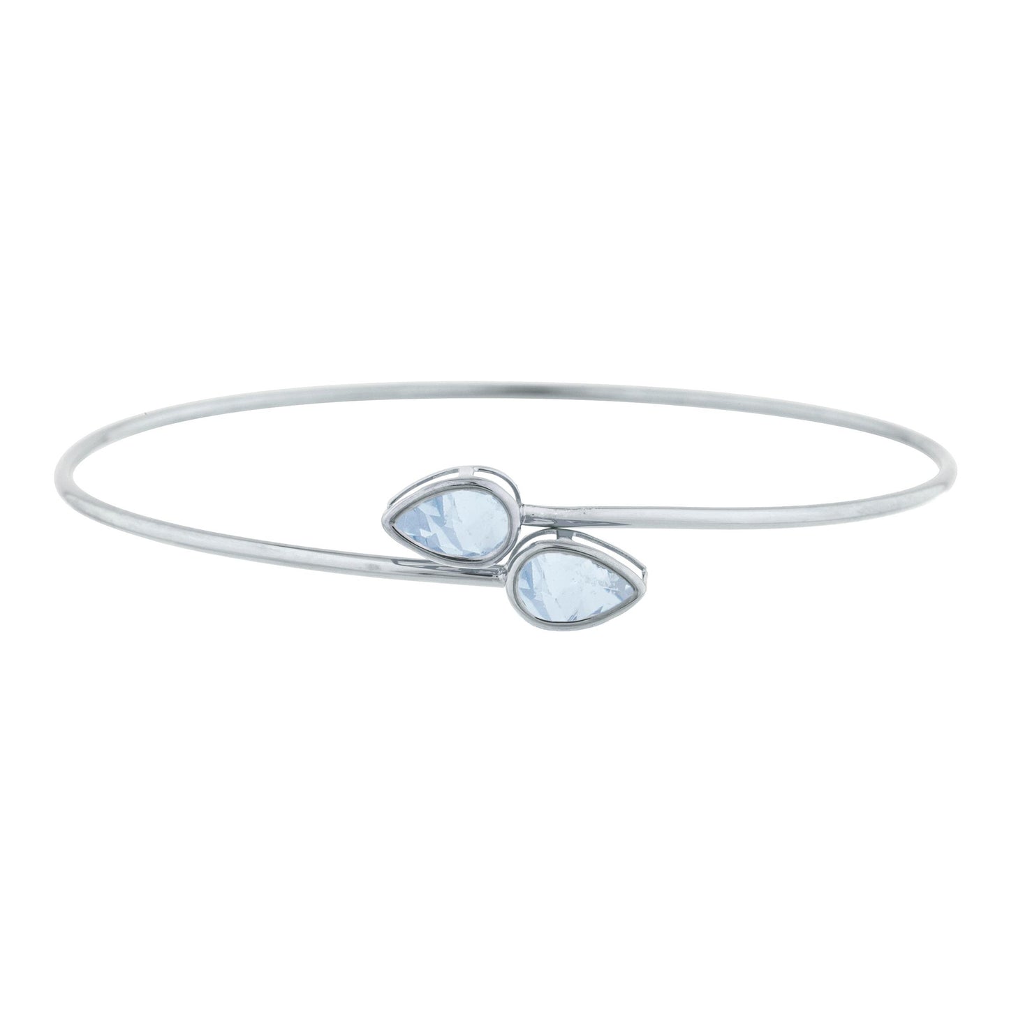 2 Ct Genuine Aquamarine Pear Bezel Bangle Bracelet .925 Sterling Silver