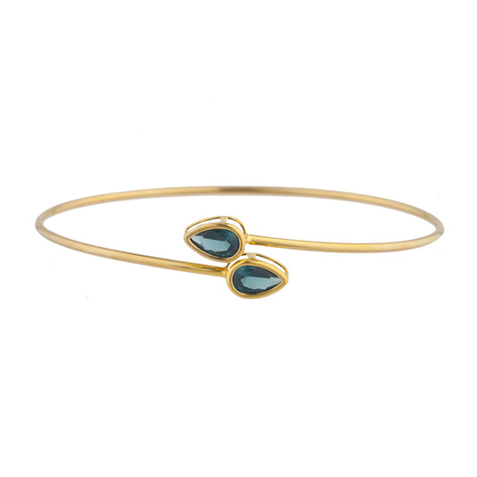 14Kt Yellow Gold Plated London Blue Topaz Pear Bezel Bangle Bracelet