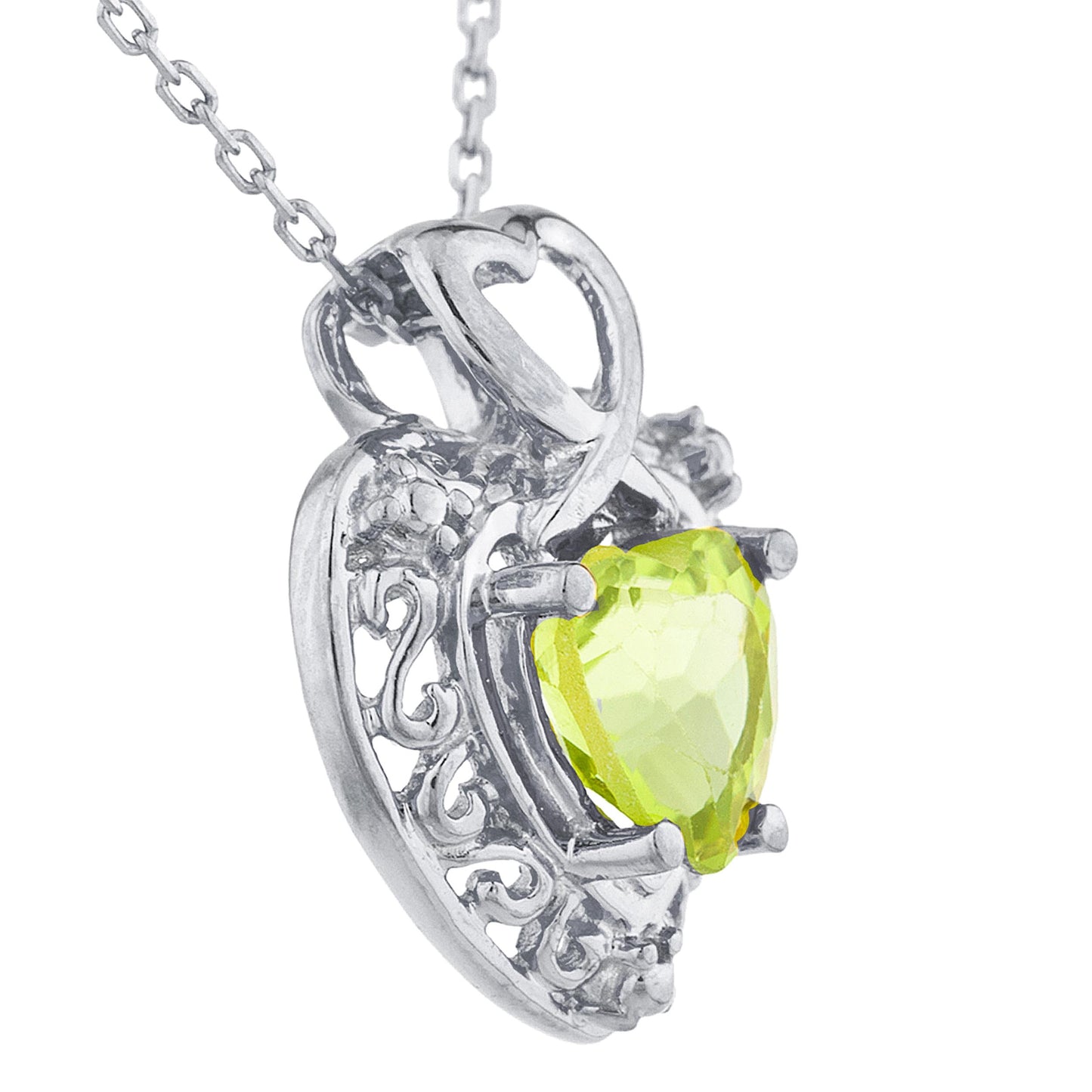 14Kt Gold Peridot Heart Design Pendant Necklace