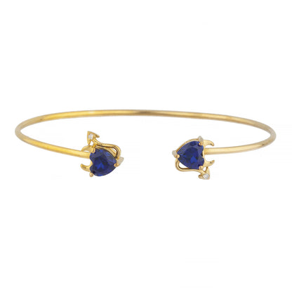 Blue Sapphire & Diamond Devil Heart Bangle Bracelet 14Kt Yellow Gold Rose Gold Silver