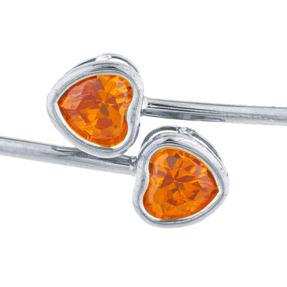 2 Ct Orange Citrine Heart Bezel Bangle Bracelet .925 Sterling Silver