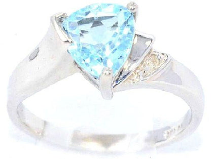 1.5 Ct Blue Topaz & Diamond Trillion Ring .925 Sterling Silver Rhodium Finish