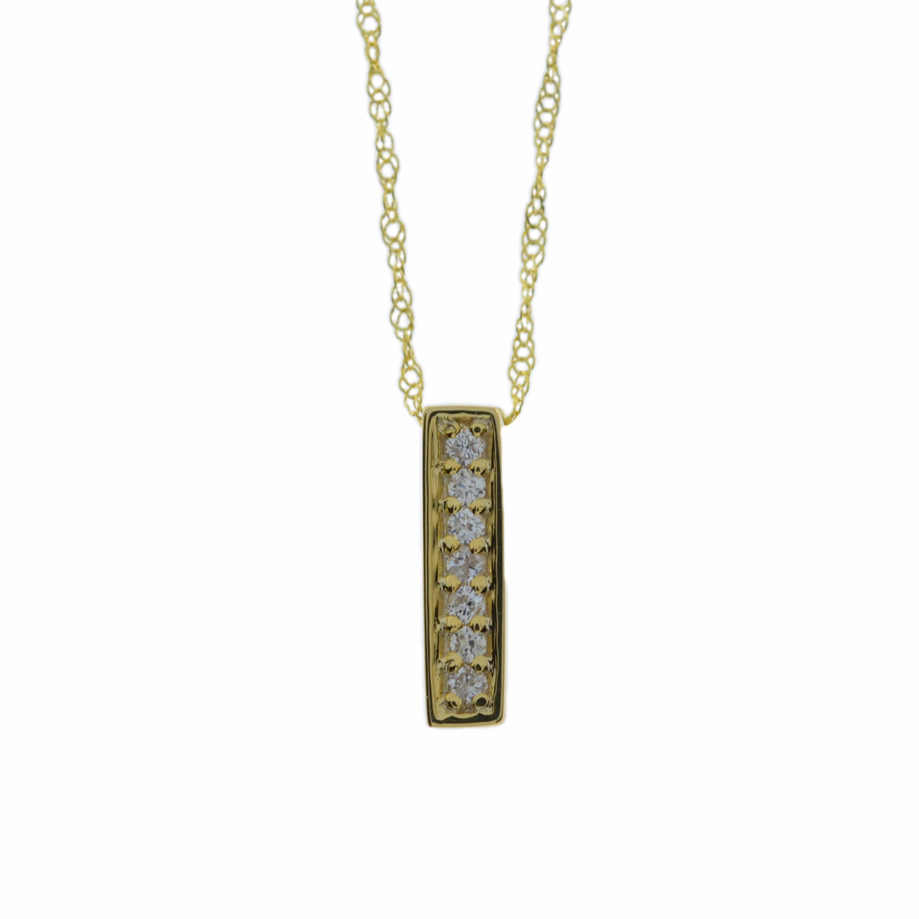 14Kt Gold Diamond Bar Pendant Necklace