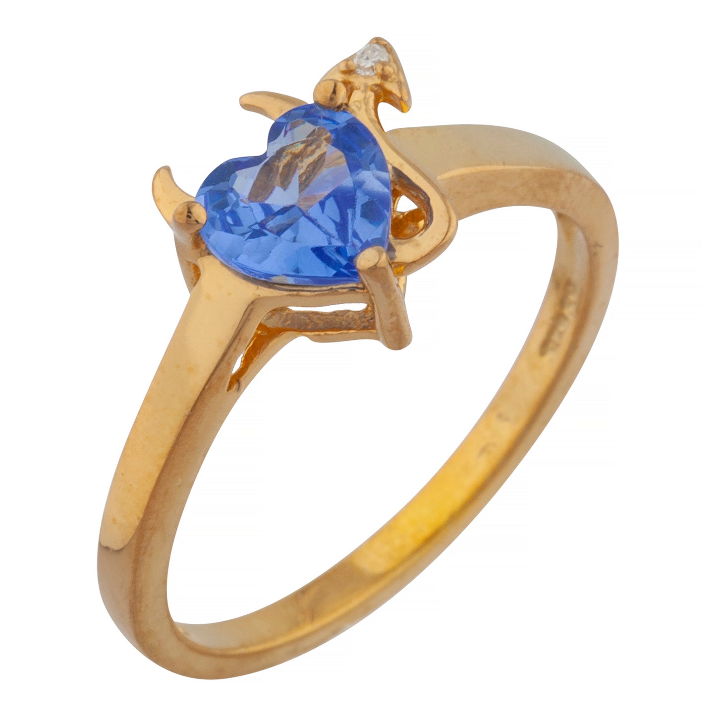 Tanzanite & Diamond Devil Heart Ring 14Kt Yellow Gold Rose Gold Silver