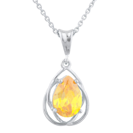 2 Ct Yellow Citrine Pear Teardrop Design Pendant .925 Sterling Silver