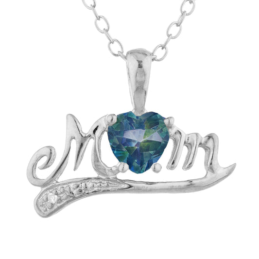 0.50 Ct Natural Blue Mystic Topaz & Diamond Heart Mom Pendant .925 Sterling Silver