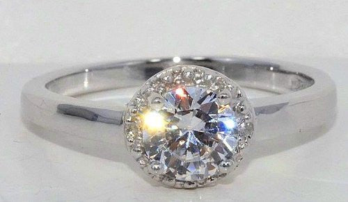 1 Ct Zirconia & Diamond Round Ring .925 Sterling Silver Rhodium Finish