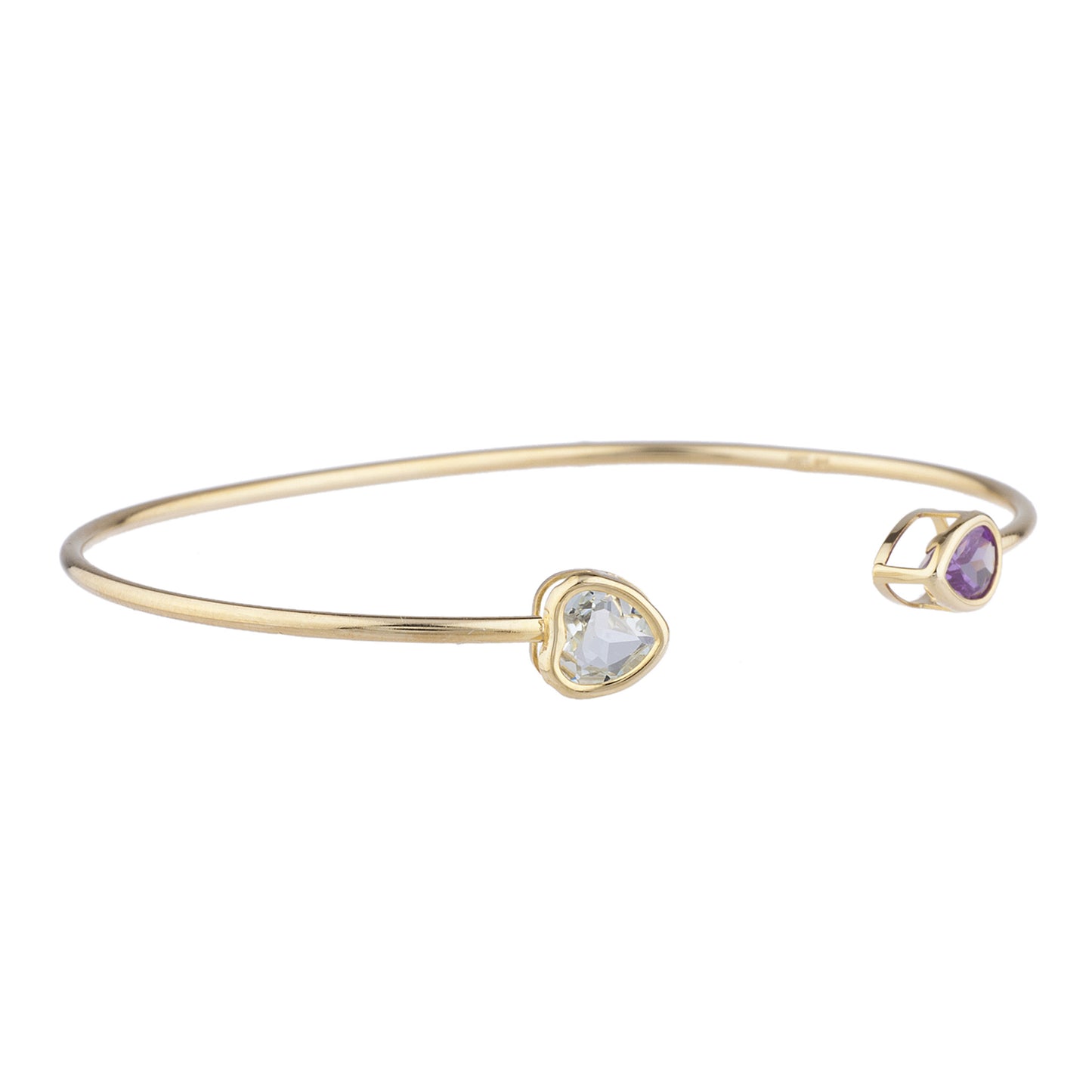 Aquamarine Heart & Amethyst Pear Bezel Bangle Bracelet 14Kt Yellow Gold Plated Over .925 Sterling Silver