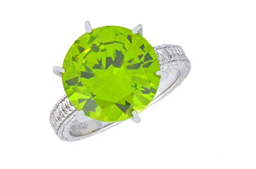 3.5 Ct Peridot Round Ring .925 Sterling Silver Rhodium Finish