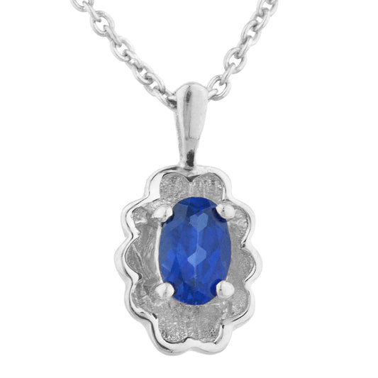 0.50 Ct Blue Sapphire Oval Design Pendant .925 Sterling Silver