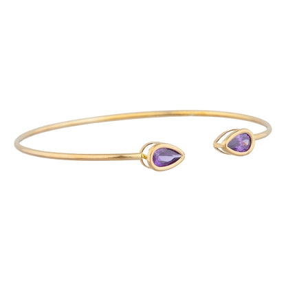 14Kt Gold Amethyst Pear Bezel Bangle Bracelet