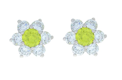 3 Ct Peridot & White Topaz Stud Earrings .925 Sterling Silver