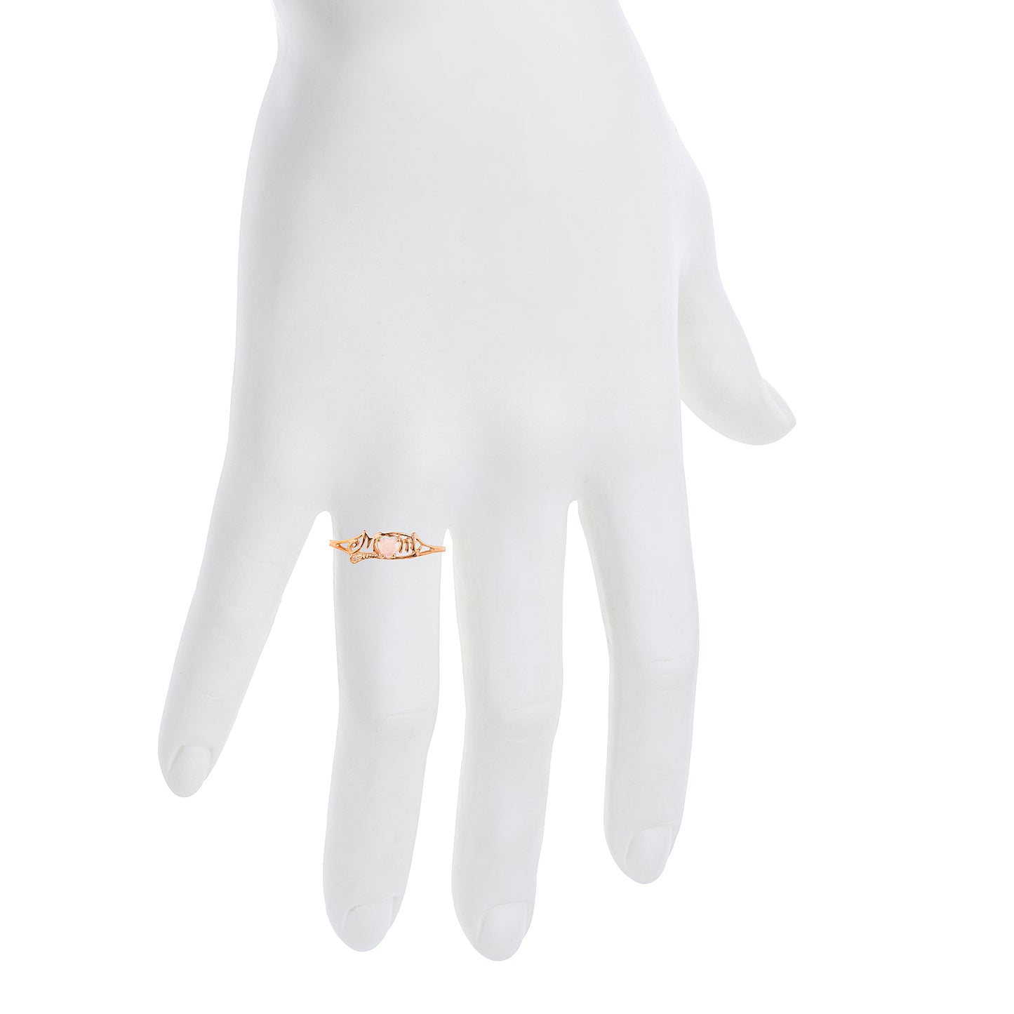 14Kt Gold Pink Opal & Diamond Heart Mom Ring