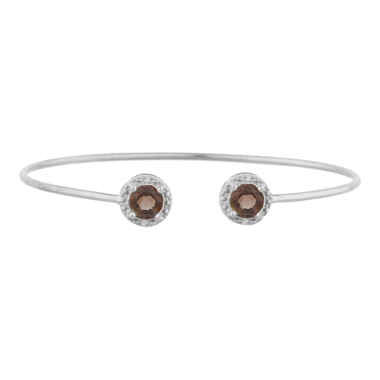 2 Ct Genuine Smoky Topaz & Diamond Round Bangle Bracelet .925 Sterling Silver