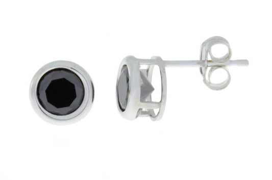 14Kt White Gold Black Onyx Bezel Round Stud Earrings