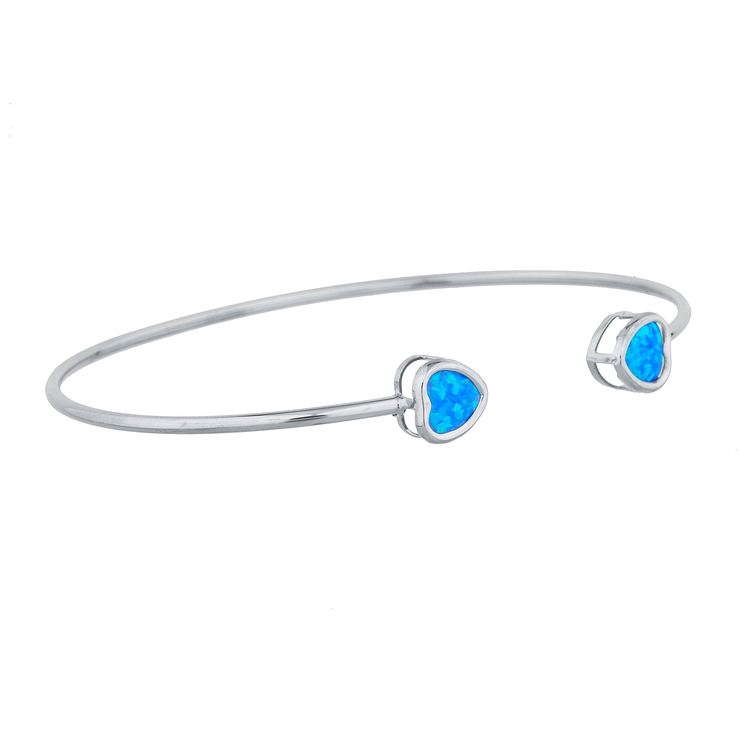 Blue Opal Heart Bezel Bangle Bracelet .925 Sterling Silver