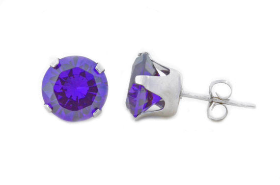 14Kt White Gold Amethyst Round Stud Earrings