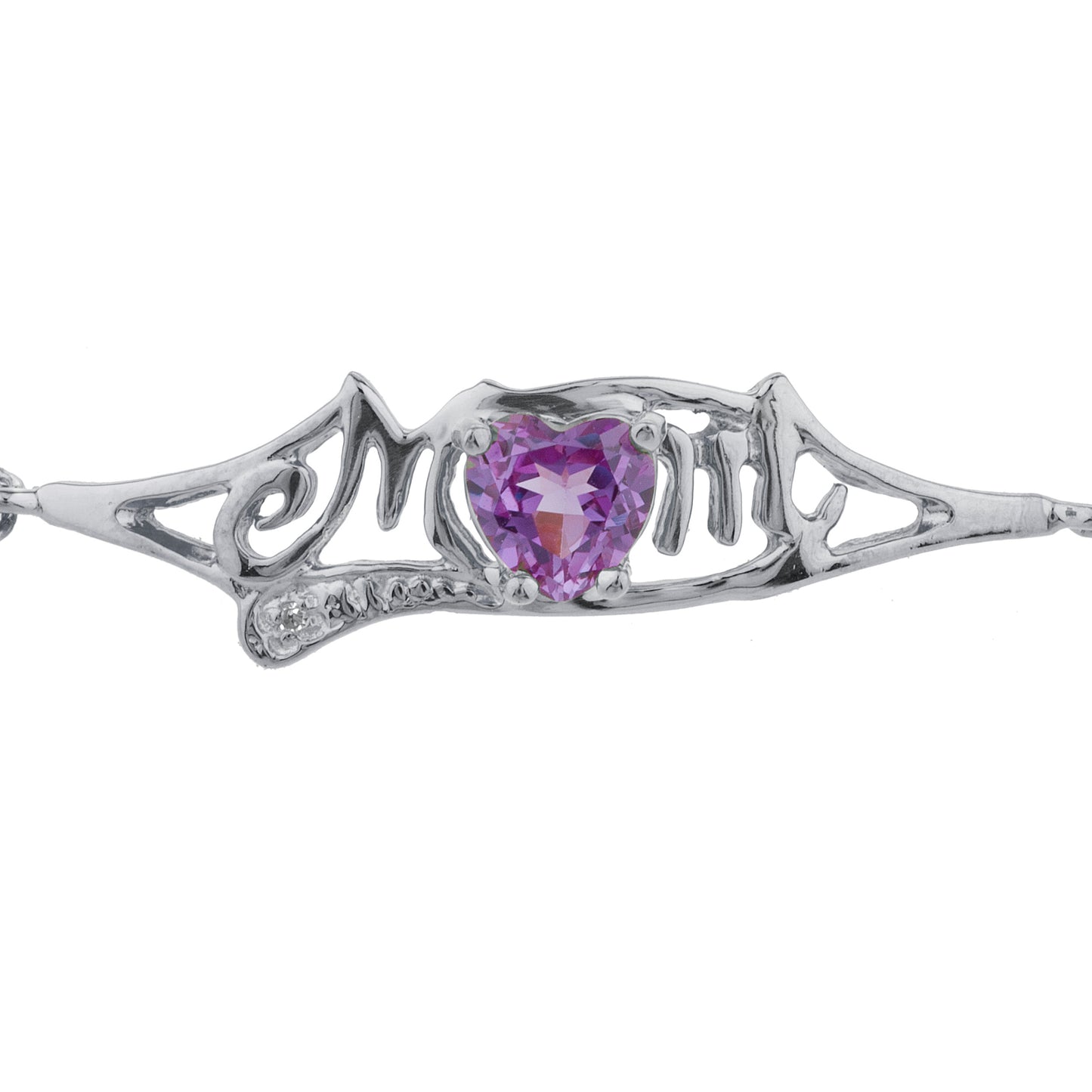 Alexandrite & Diamond Heart Mom Bracelet .925 Sterling Silver