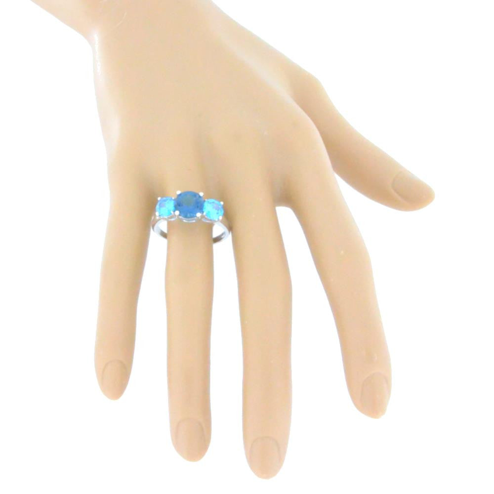 London Blue Topaz & Swiss Blue Topaz Round Ring .925 Sterling Silver Rhodium Finish