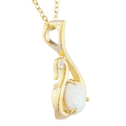 14Kt Yellow Gold Plated Opal & Diamond Swan Pendant