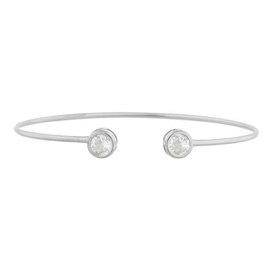 2 Ct White Sapphire Round Bezel Bangle Bracelet .925 Sterling Silver