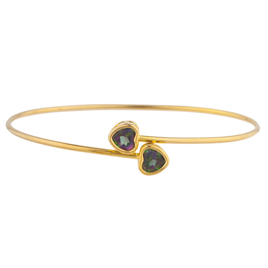 14Kt Yellow Gold Plated Natural Mystic Topaz Heart Bezel Bangle Bracelet