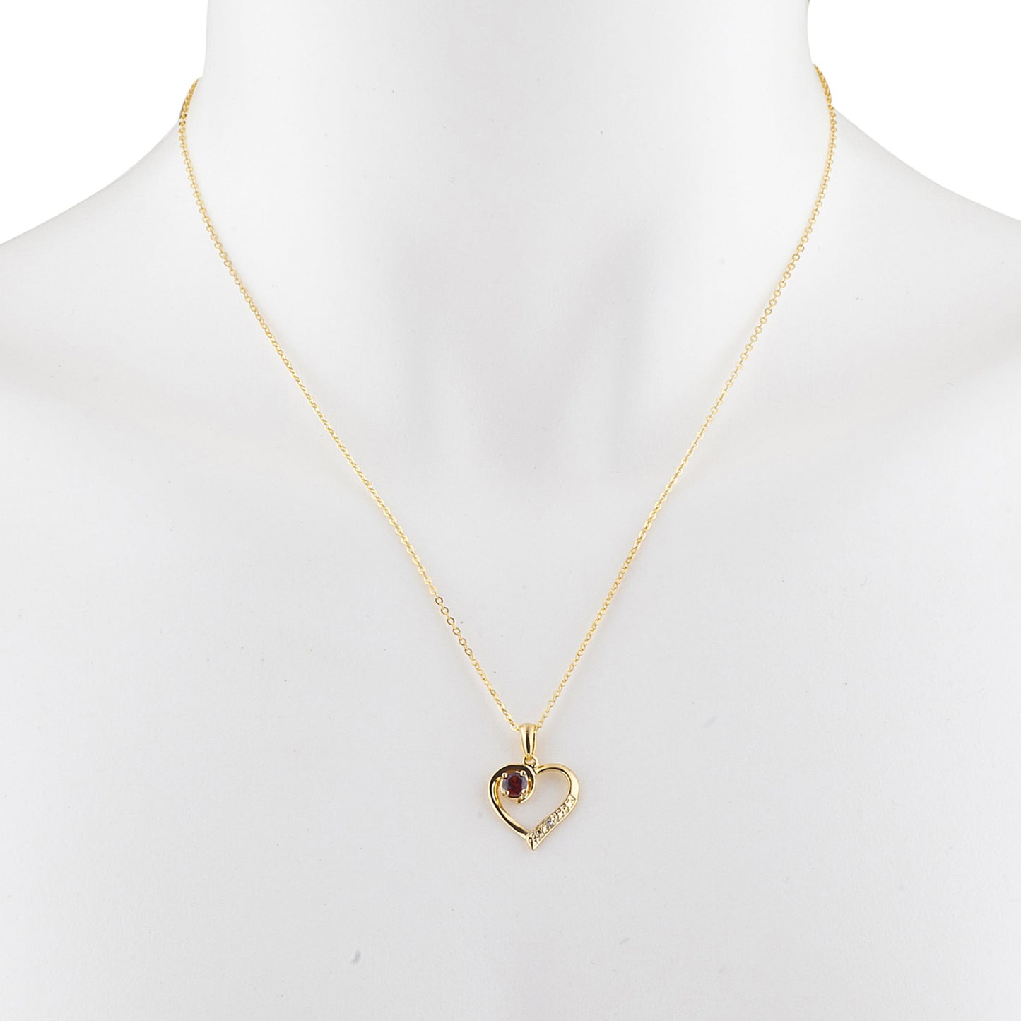 14Kt Yellow Gold Plated Garnet & Diamond Heart Pendant