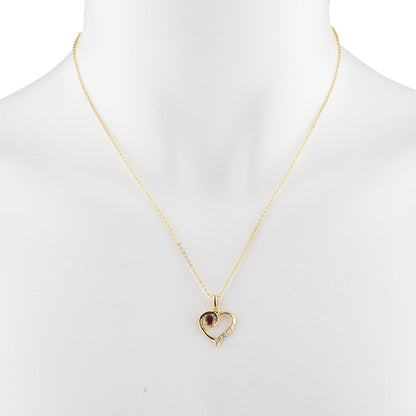 14Kt Yellow Gold Plated Garnet & Diamond Heart Pendant