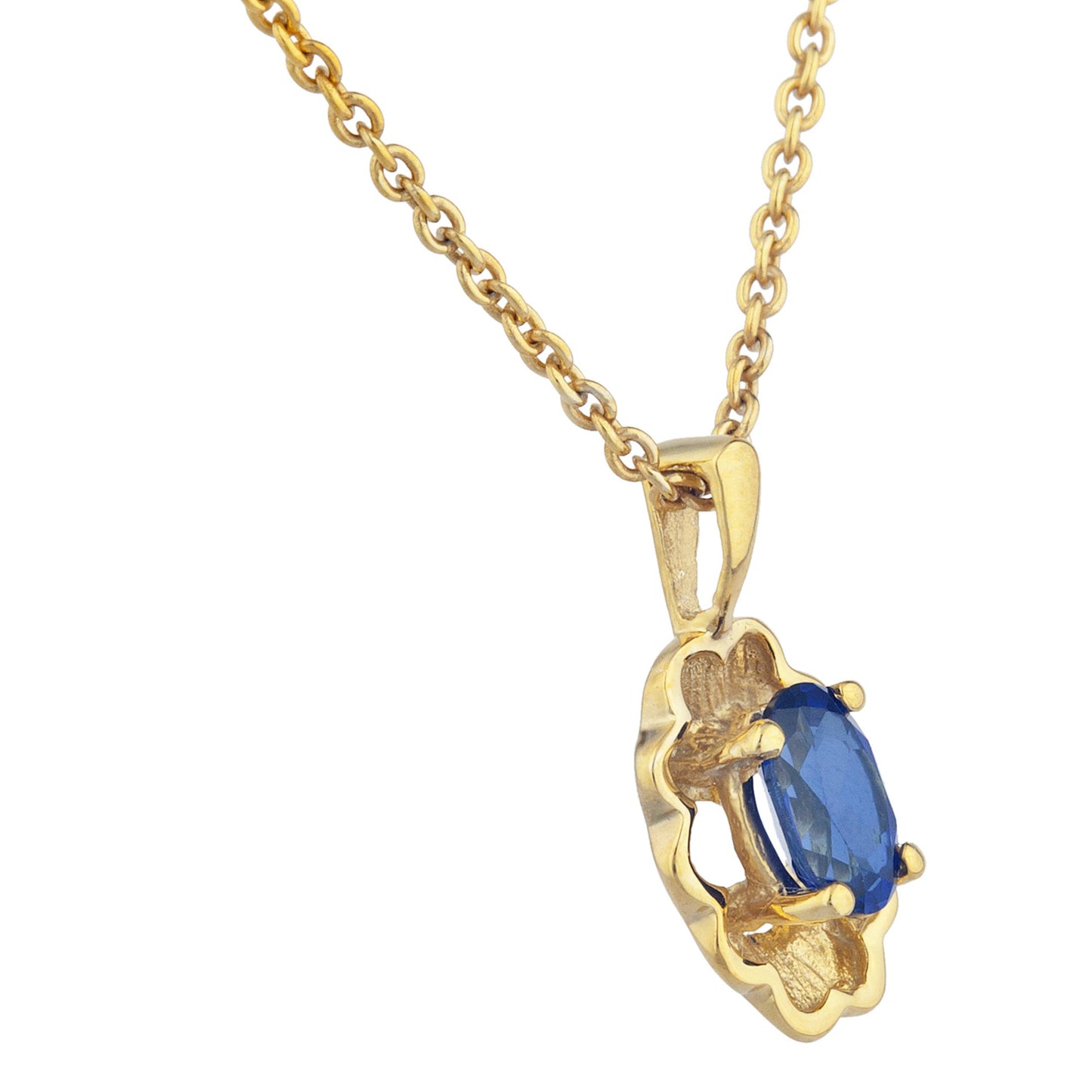 14Kt Yellow Gold Plated Blue Sapphire Oval Design Pendant