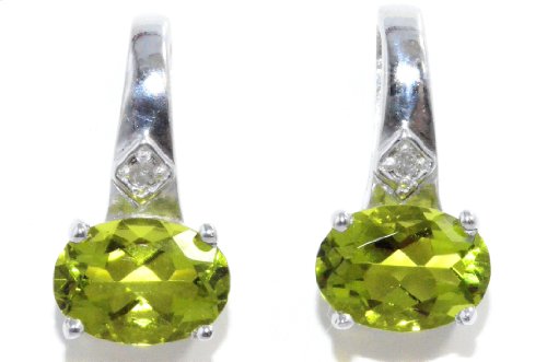 2 Ct Peridot Oval Diamond Stud Earrings .925 Sterling Silver