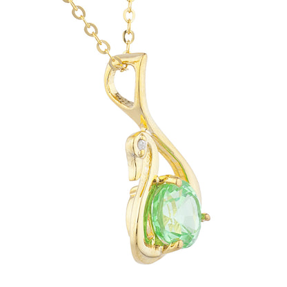 14Kt Yellow Gold Plated Green Sapphire & Diamond Swan Pendant