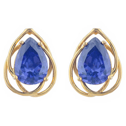 14Kt Gold 4 Ct Tanzanite Pear Teardrop Design Stud Earrings