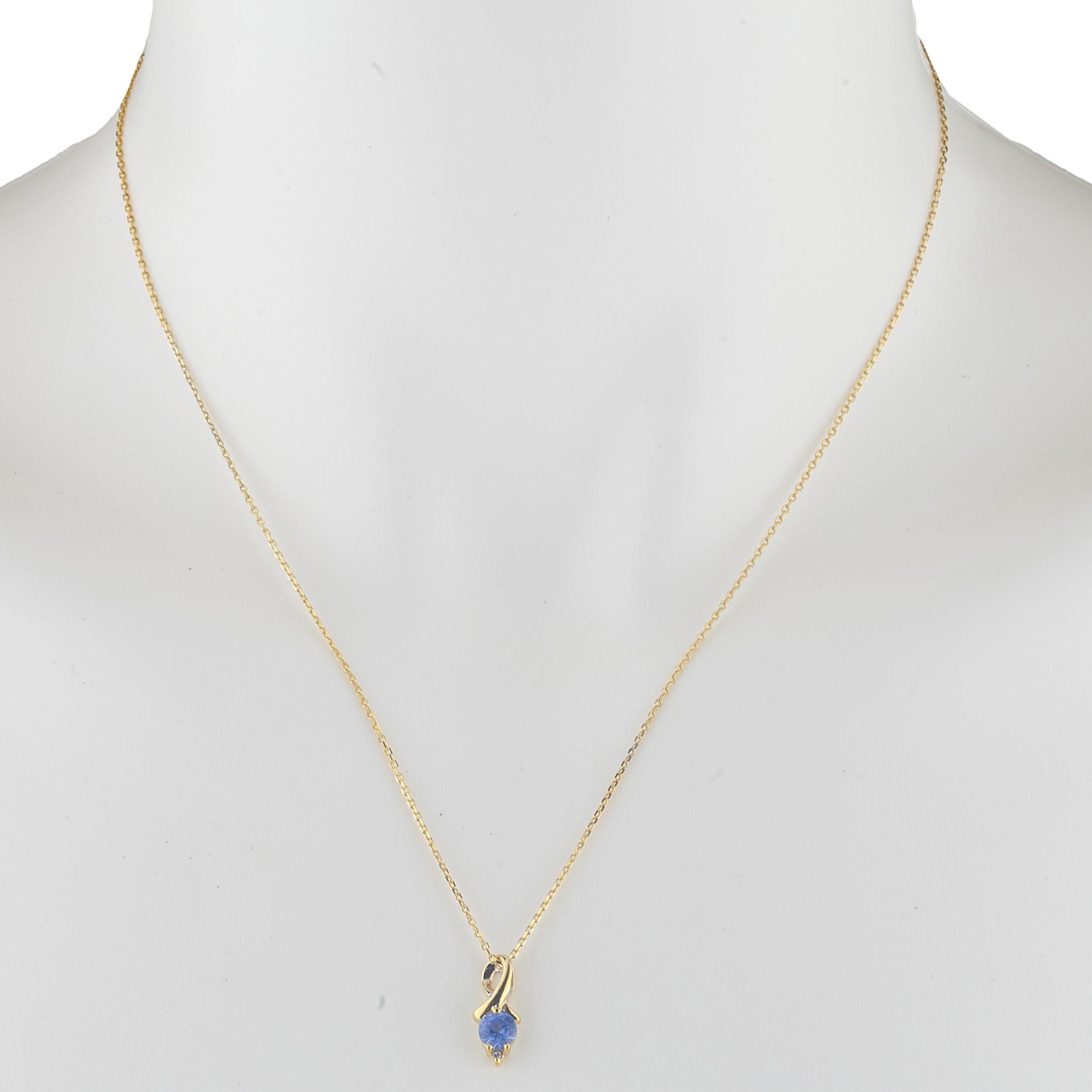 14Kt Gold Tanzanite & Diamond Round Design Pendant Necklace