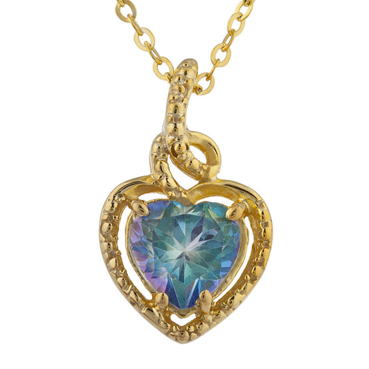 14Kt Gold Natural Blue Mystic Topaz Heart Design Pendant Necklace